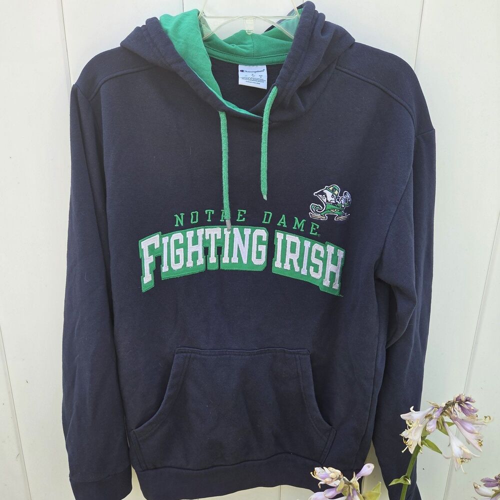Champion Notre Dame Fighting Irish Hoodie Men Small Arch Spellout Stitched